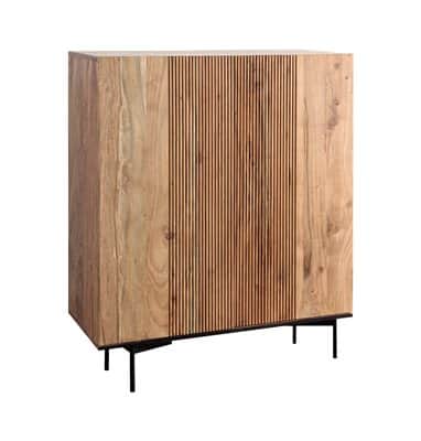 שידה KOBE מעוצבת עשויה עץ מלא 2 דלתות ורגלי ברזל שחורים