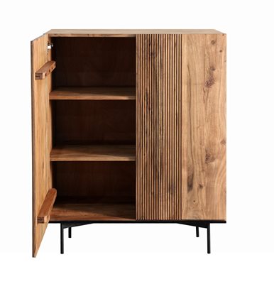 שידה KOBE מעוצבת עשויה עץ מלא 2 דלתות ורגלי ברזל שחורים