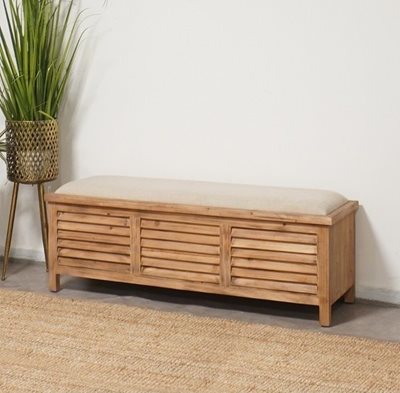 ספסל ישיבה מרופד דגם CARLES בשילוב עץ עם תא אחסון -120 ס''מ