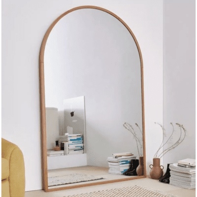 מראה ענקית מעוצבת דגם MOON WOOD חצי ירח מסגרת עץ טבעי -100*180 סמ