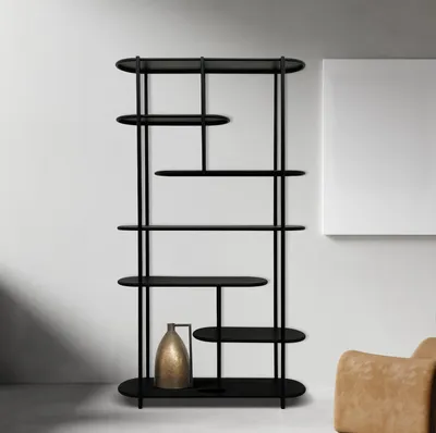 ספריה דקורטיבית דגם MIA מתכת שחורה מדפים עגולים -180 ס''מ