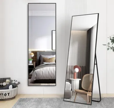 מראת גוף מלבנית דגם BILLY עומדת על רגל/תליה מסגרת אלומיניום שחורה