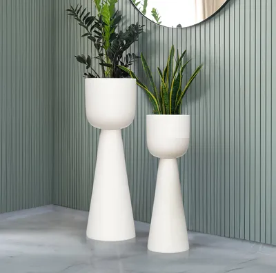 מעמד עציצים מעוצבים דגם TORCH מתכת צבע לבן - מידות לבחירה