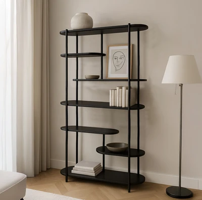 ספריה דקורטיבית דגם MIA מתכת שחורה מדפים עגולים -180 ס''מ