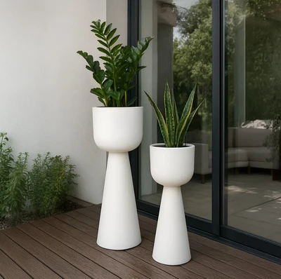 מעמד עציצים מעוצבים דגם TORCH מתכת צבע לבן - מידות לבחירה