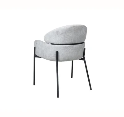 כסא אוכל מעוצב דגם MOR בד בגוון אפור בהיר רגל מתכת שחורה