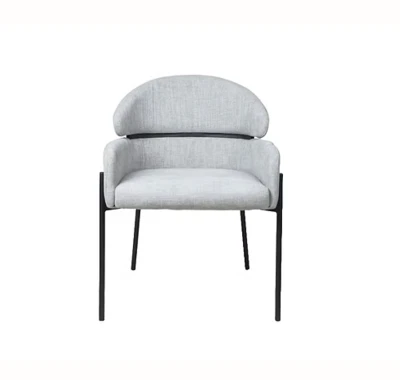 כסא אוכל מעוצב דגם MOR בד בגוון אפור בהיר רגל מתכת שחורה