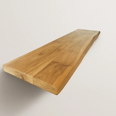 מדף צף מעוצב עשוי עץ מלא בגוון חום טבעי-מידות לבחירה