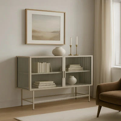 ויטרינה יוקרתית מעוצבת GISELE מתכת גוון סהרה דלתות זכוכית -140 סמ