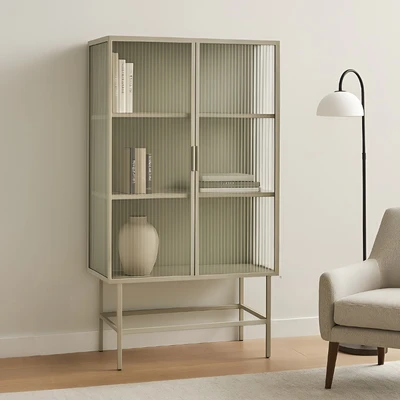 ויטרינה יוקרתית מעוצבת GISELE מתכת גוון סהרה דלתות זכוכית -160 סמ