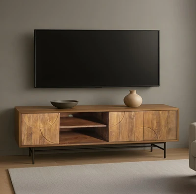 מזנון מעוצב דגם CUBA עץ מנגו דלתות בשילוב מדף פתוח-175 סמ