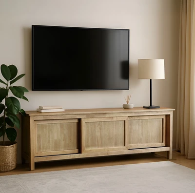 מזנון מעוצב דגם ALBA עץ גוון טבעי 3 דלתות הזזה-180 סמ