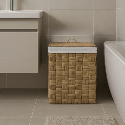 סל כביסה קש מרובע מעוצב תשבץ דגם MAKORI מידות לבחירה