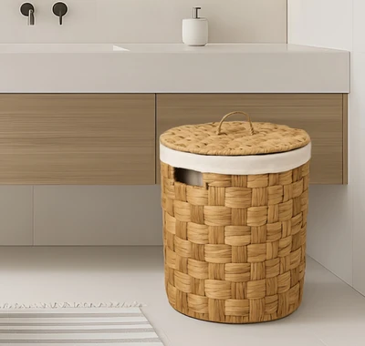 סל כביסה קש עגול מעוצב תשבץ דגם MAKORI מידות לבחירה