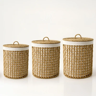 סל כביסה קש עגול מעוצב קלוע דגם PLAITED- מידות לבחירה