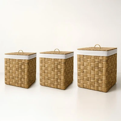 סל כביסה קש מרובע מעוצב תשבץ דגם MAKORI מידות לבחירה