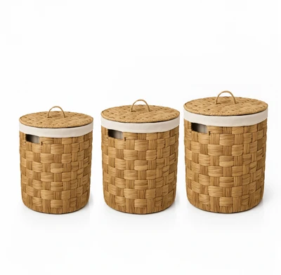 סל כביסה קש עגול מעוצב תשבץ דגם MAKORI מידות לבחירה