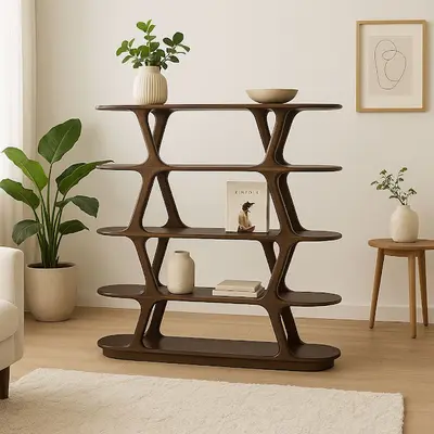 ספריה מעוצבת דגם ZARA עץ מנגו גוון אגוז