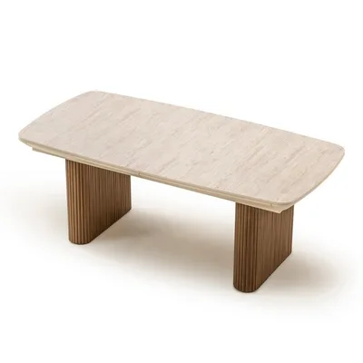 שולחן פינת אוכל נפתח דגם LINO טרוורטין רגל אגוז אמריקאי