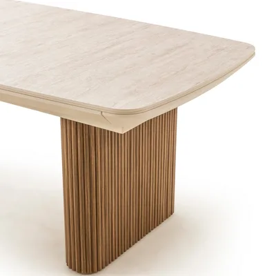 שולחן פינת אוכל נפתח דגם LINO טרוורטין רגל אגוז אמריקאי