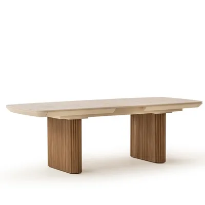 שולחן פינת אוכל נפתח דגם LINO טרוורטין רגל אגוז אמריקאי