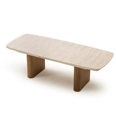 שולחן פינת אוכל נפתח דגם LINO טרוורטין רגל אגוז אמריקאי