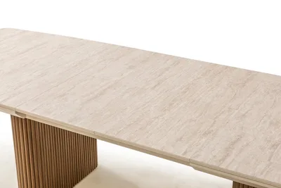 שולחן פינת אוכל נפתח דגם LINO טרוורטין רגל אגוז אמריקאי