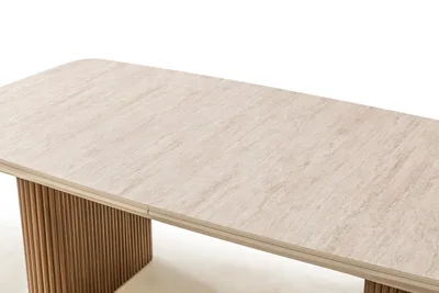 שולחן פינת אוכל נפתח דגם LINO טרוורטין רגל אגוז אמריקאי