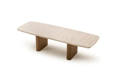 שולחן פינת אוכל נפתח דגם LINO טרוורטין רגל אגוז אמריקאי