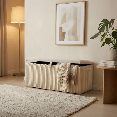 ספסל מעוצב נפתח דגם GLEN -שמנת