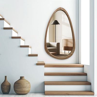 מראה מעוצבת דגם KRID טיפה אמורפית מסגרת עץ - 104*170 סמ