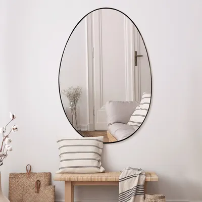 מראה מעוצבת בצורת ביצה מסגרת מתכת שחורה