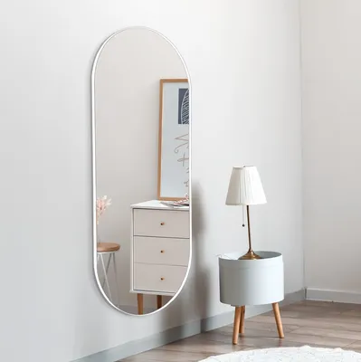 מראה אובלית מעוגלת מסגרת מתכת דקה לבנה -50/140 סמ