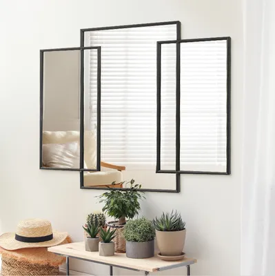 מראה מעוצבת דגם OBLONG 3 מלבנים מחוברים מתכת שחורה