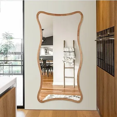 מראה מעוצבת דגם HORN מסגרת עץ טבעי - מידות לבחירה