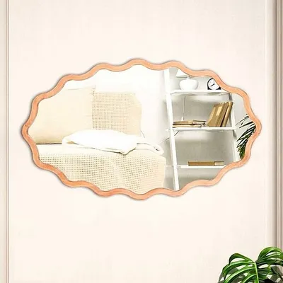 מראה מעוצבת דגם CURLY-1 מסגרת עץ טבעי אובלית מסולסלת-מידות לבחירה