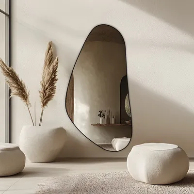 מראה גוף אסימטרית מעוצבת ASIM מסגרת מתכת שחורה -מידות לבחירה