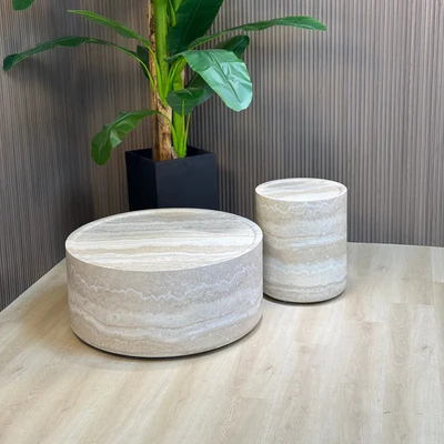 סט שולחנות סלון מעוצבים דגם EXPO בגוון טרוורטין - מידות לבחירה