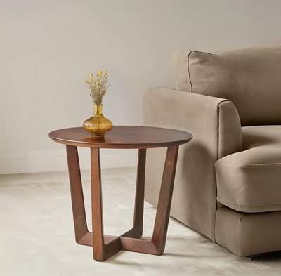 שולחן צד מעוצב וינטאג' דגם ETHAN עץ מלא בגוון אגוז