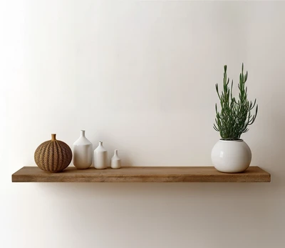 מדף צף מעוצב עשוי עץ מלא בגוון חום טבעי-מידות לבחירה