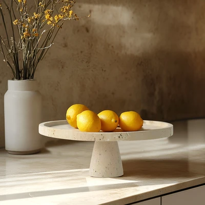 מגש עם רגל דגם GOSHEN דמוי אבן טבעית בגוון טרוורטין