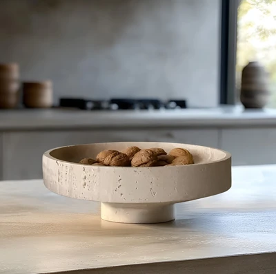 קערת הגשה דגם GOSHEN דמוי אבן טבעית בגוון טרוורטין