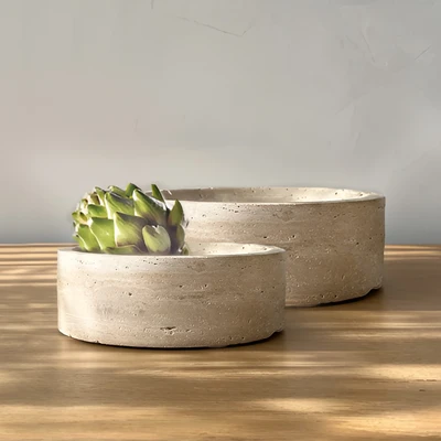 סט 2 קערות הגשה עגולות דגם GOSHEN דמוי אבן טבעית בגוון טרוורטין