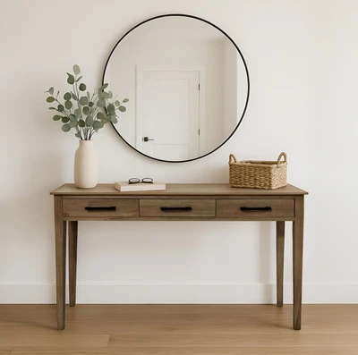 קונסולה מעוצבת דגם ALBA עץ 3 מגירות ידיות שחורות -120 סמ