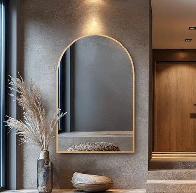 מראה חצי מעוגלת דגם KIARA מסגרת מתכת זהב דקה- מידות לבחירה