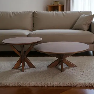 סט 2 שולחנות סלון עץ מנגו דגם JACK- גוון אגוז כהה